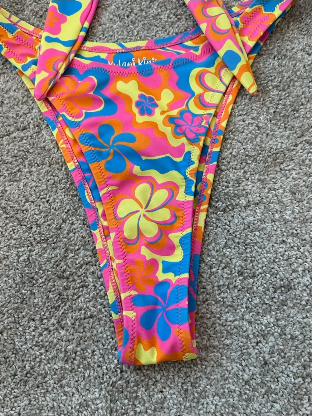 Kulani Kinis Floral Tie-Front Bikini in Pink, Yellow & Blue